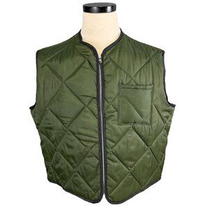 Vintage 80s Reversible Quilted Vest XL With Talon Zipper In Olive Green & Orange